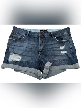 one 5 one Dark Blue Distressed Denim Jean Shorts